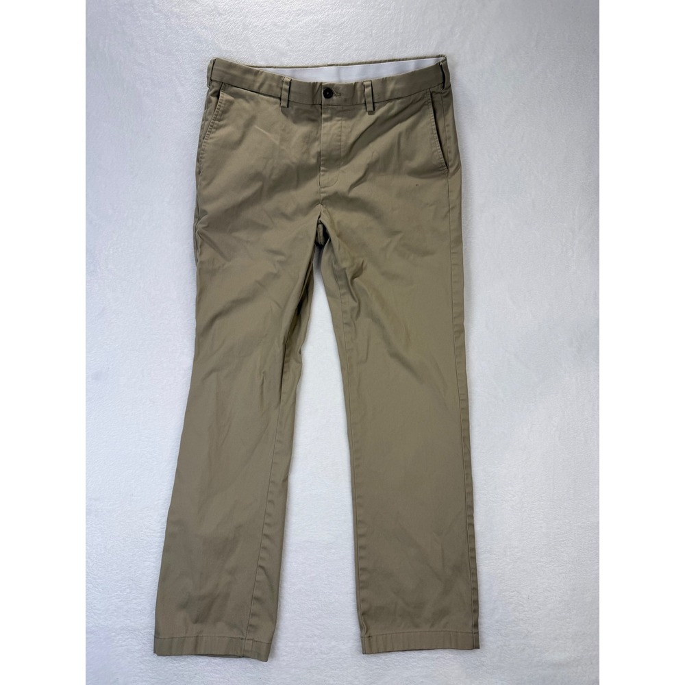 George Mens Chino Pants 34x32 Beige Straight Leg Stretch Flat Front GM09494